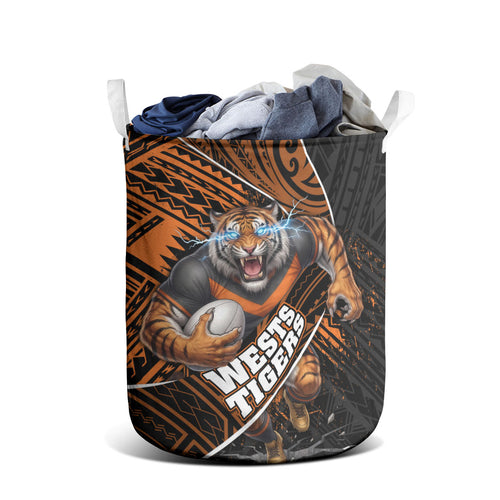 Wests Tigers Rugby Laundry Basket Tribal Polynesian Power Art - Lightning Mascot