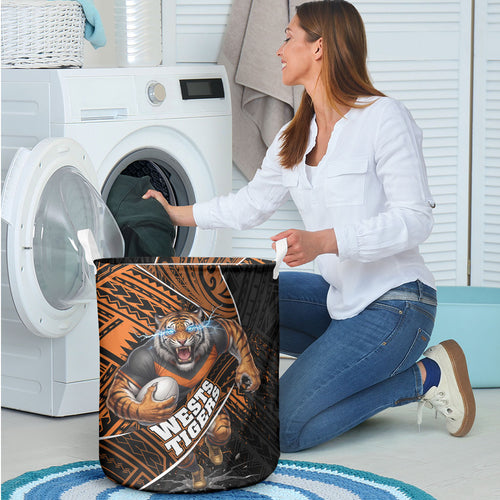 Wests Tigers Rugby Laundry Basket Tribal Polynesian Power Art - Lightning Mascot