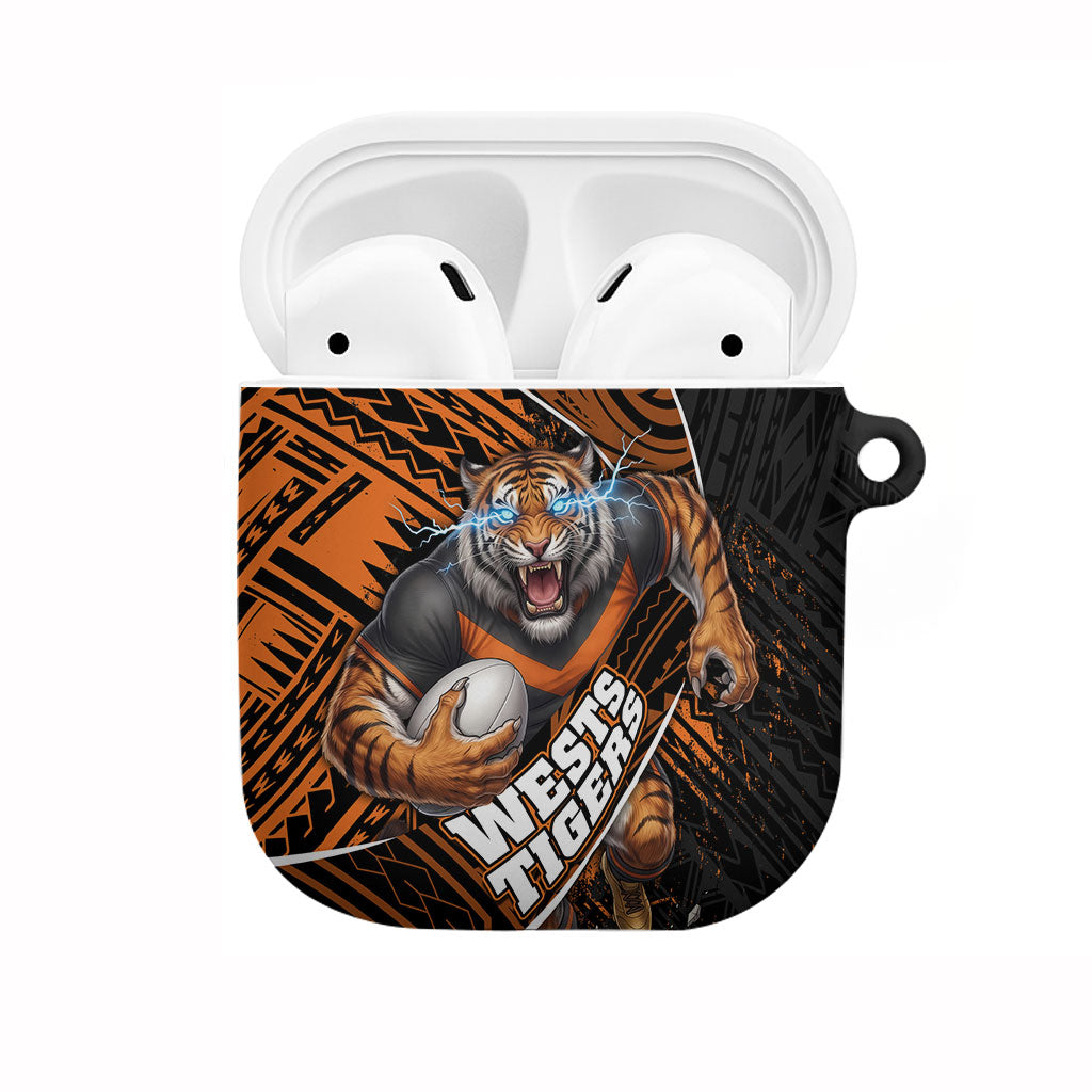 Wests Tigers Rugby AirPods Case Tribal Polynesian Power Art - Lightning Mascot