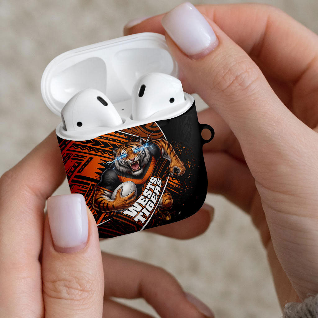 Wests Tigers Rugby AirPods Case Tribal Polynesian Power Art - Lightning Mascot