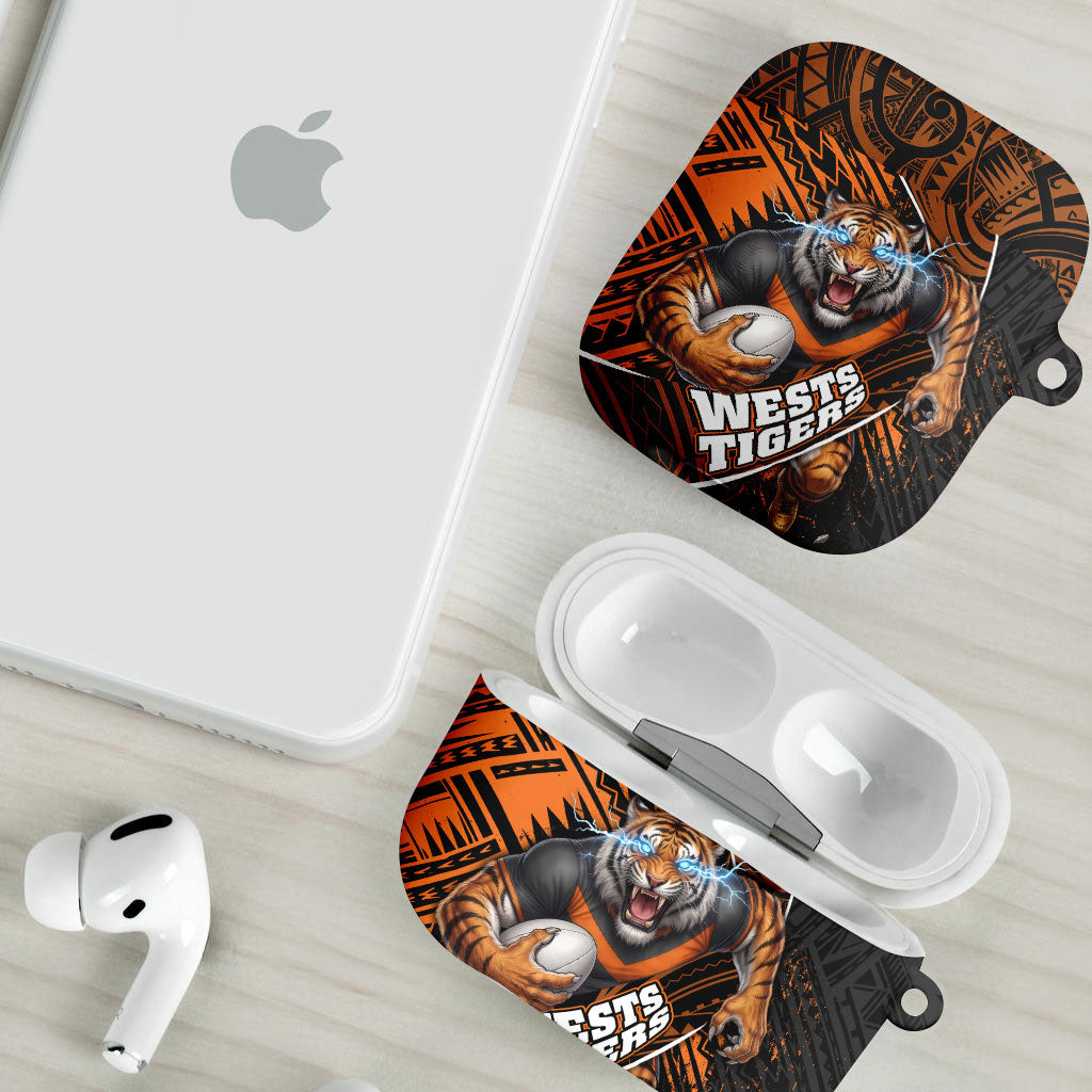 Wests Tigers Rugby AirPods Case Tribal Polynesian Power Art - Lightning Mascot