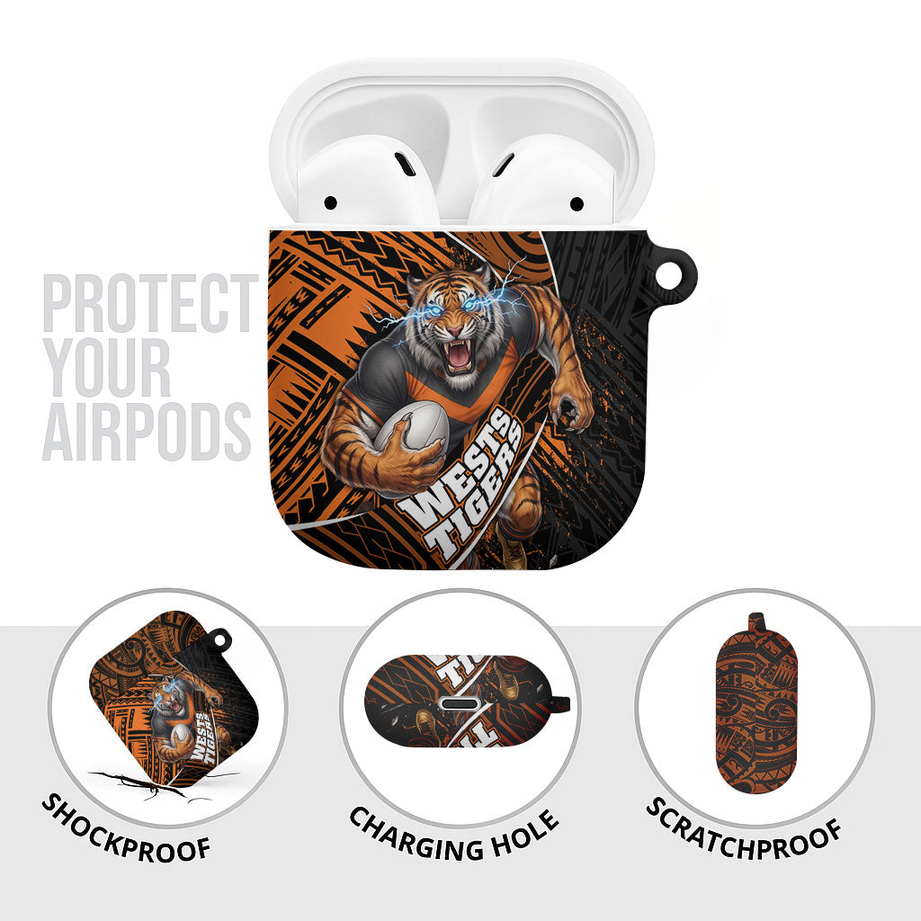 Wests Tigers Rugby AirPods Case Tribal Polynesian Power Art - Lightning Mascot