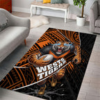 Wests Tigers Rugby Area Rug Tribal Polynesian Power Art - Lightning Mascot