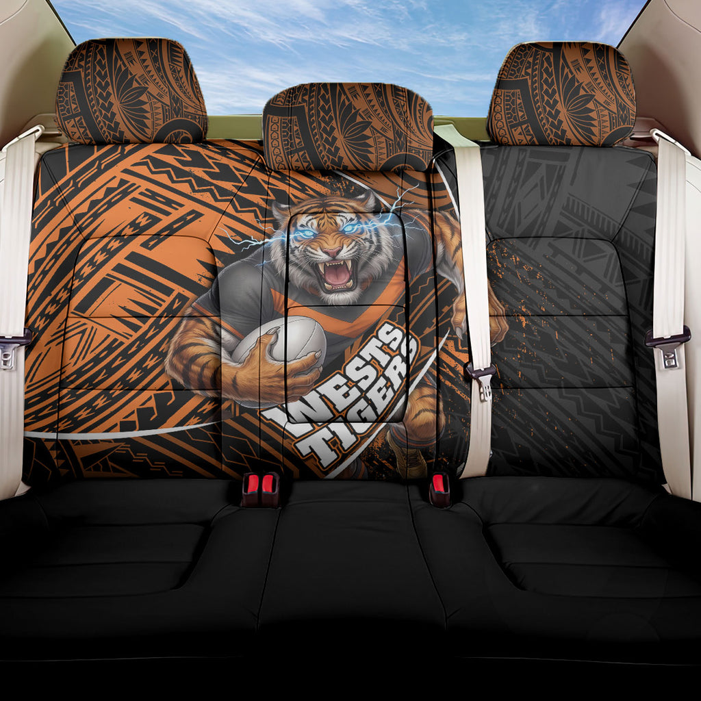 Wests Tigers Rugby Back Car Seat Cover Tribal Polynesian Power Art - Lightning Mascot