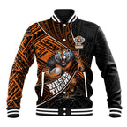 Wests Tigers Rugby Baseball Jacket Tribal Polynesian Power Art - Lightning Mascot
