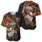 Wests Tigers Rugby Baseball Jersey Tribal Polynesian Power Art - Lightning Mascot