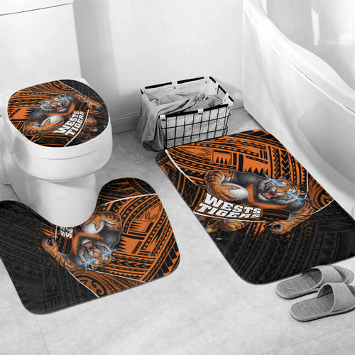 Wests Tigers Rugby Bathroom Set Tribal Polynesian Power Art - Lightning Mascot