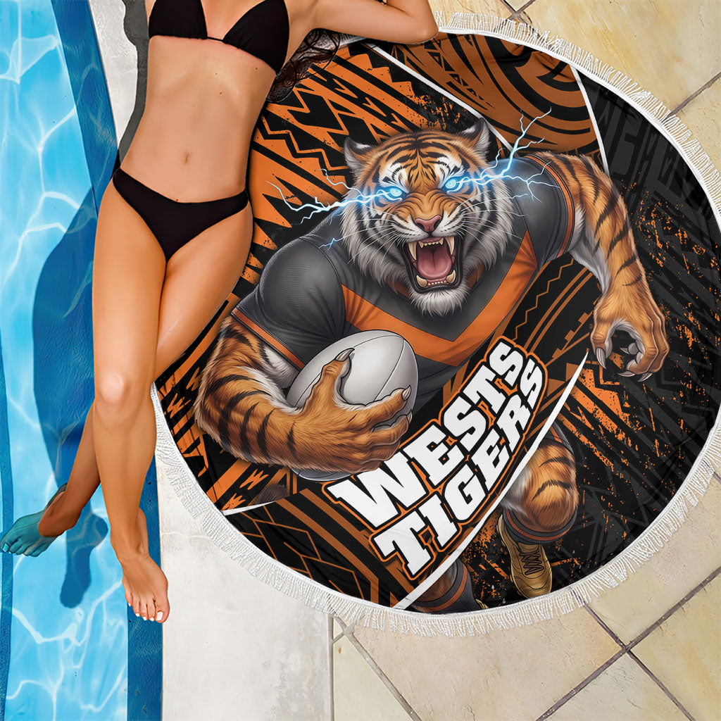 Wests Tigers Rugby Beach Blanket Tribal Polynesian Power Art - Lightning Mascot