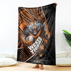 Wests Tigers Rugby Blanket Tribal Polynesian Power Art - Lightning Mascot