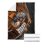 Wests Tigers Rugby Blanket Tribal Polynesian Power Art - Lightning Mascot
