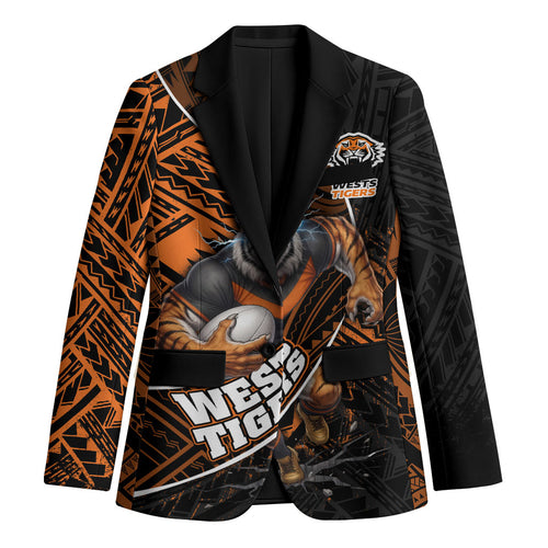 Wests Tigers Rugby Blazer Tribal Polynesian Power Art - Lightning Mascot