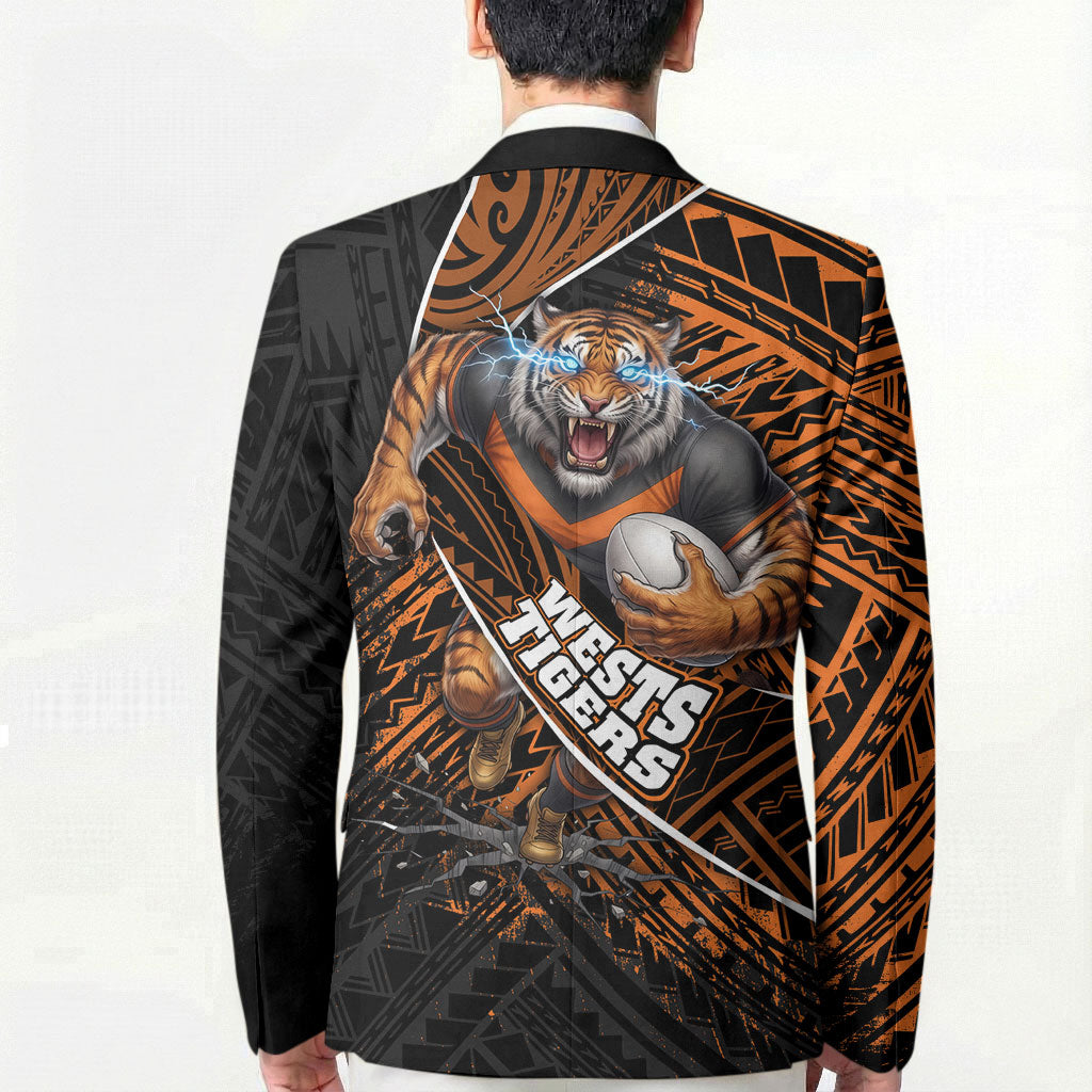 Wests Tigers Rugby Blazer Tribal Polynesian Power Art - Lightning Mascot