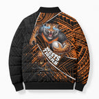 Wests Tigers Rugby Bomber Puffer Jacket Tribal Polynesian Power Art - Lightning Mascot