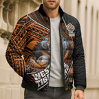 Wests Tigers Rugby Bomber Puffer Jacket Tribal Polynesian Power Art - Lightning Mascot