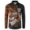 Wests Tigers Rugby Button Sweatshirt Tribal Polynesian Power Art - Lightning Mascot