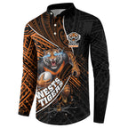 Wests Tigers Rugby Button Sweatshirt Tribal Polynesian Power Art - Lightning Mascot