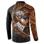 Wests Tigers Rugby Button Sweatshirt Tribal Polynesian Power Art - Lightning Mascot