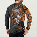 Wests Tigers Rugby Button Sweatshirt Tribal Polynesian Power Art - Lightning Mascot