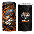 Wests Tigers Rugby 4 in 1 Can Cooler Tumbler Tribal Polynesian Power Art - Lightning Mascot