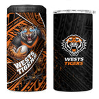 Wests Tigers Rugby 4 in 1 Can Cooler Tumbler Tribal Polynesian Power Art - Lightning Mascot