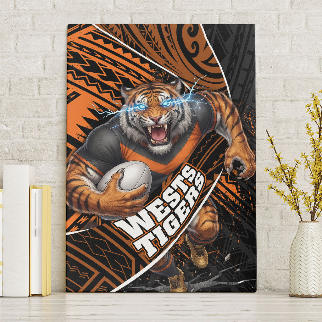 Wests Tigers Rugby Canvas Wall Art Tribal Polynesian Power Art - Lightning Mascot