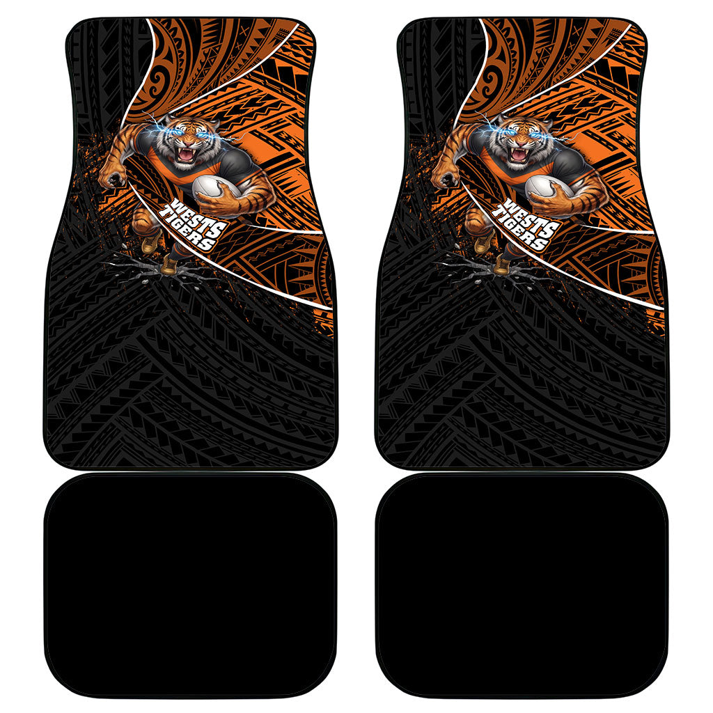 Wests Tigers Rugby Car Mats Tribal Polynesian Power Art - Lightning Mascot