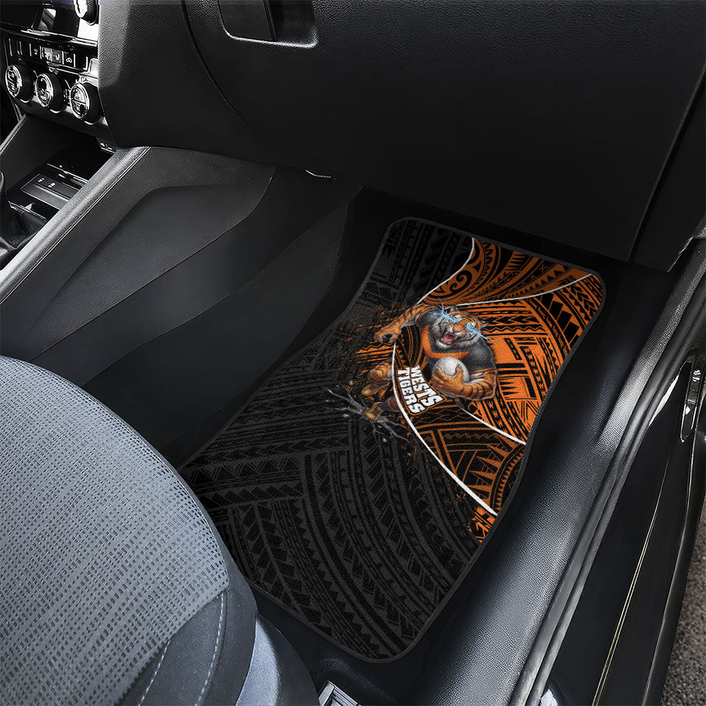 Wests Tigers Rugby Car Mats Tribal Polynesian Power Art - Lightning Mascot