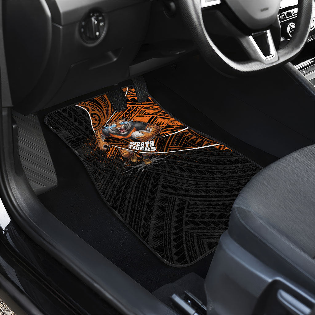 Wests Tigers Rugby Car Mats Tribal Polynesian Power Art - Lightning Mascot