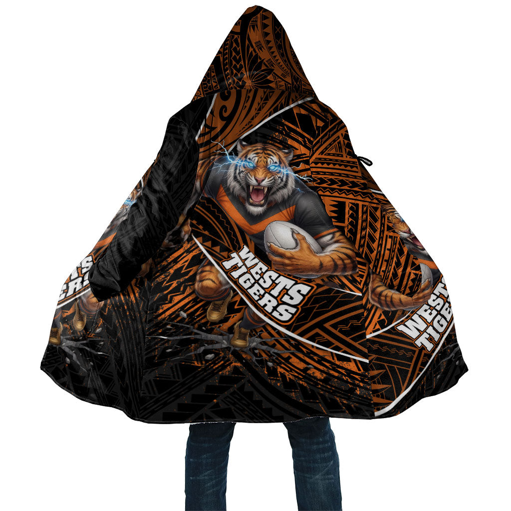 Wests Tigers Rugby Cloak Tribal Polynesian Power Art - Lightning Mascot