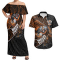 Wests Tigers Rugby Couples Matching Off Shoulder Maxi Dress and Hawaiian Shirt Tribal Polynesian Power Art - Lightning Mascot