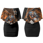 Wests Tigers Rugby Couples Matching Off Shoulder Short Dress and Long Sleeve Button Shirt Tribal Polynesian Power Art - Lightning Mascot