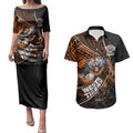Wests Tigers Rugby Couples Matching Puletasi and Hawaiian Shirt Tribal Polynesian Power Art - Lightning Mascot