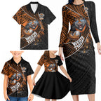 Wests Tigers Rugby Family Matching Long Sleeve Bodycon Dress and Hawaiian Shirt Tribal Polynesian Power Art - Lightning Mascot