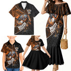 Wests Tigers Rugby Family Matching Mermaid Dress and Hawaiian Shirt Tribal Polynesian Power Art - Lightning Mascot