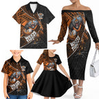 Wests Tigers Rugby Family Matching Off The Shoulder Long Sleeve Dress and Hawaiian Shirt Tribal Polynesian Power Art - Lightning Mascot