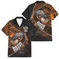 Wests Tigers Rugby Family Matching Off The Shoulder Long Sleeve Dress and Hawaiian Shirt Tribal Polynesian Power Art - Lightning Mascot