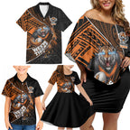 Wests Tigers Rugby Family Matching Off Shoulder Short Dress and Hawaiian Shirt Tribal Polynesian Power Art - Lightning Mascot