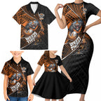 Wests Tigers Rugby Family Matching Short Sleeve Bodycon Dress and Hawaiian Shirt Tribal Polynesian Power Art - Lightning Mascot