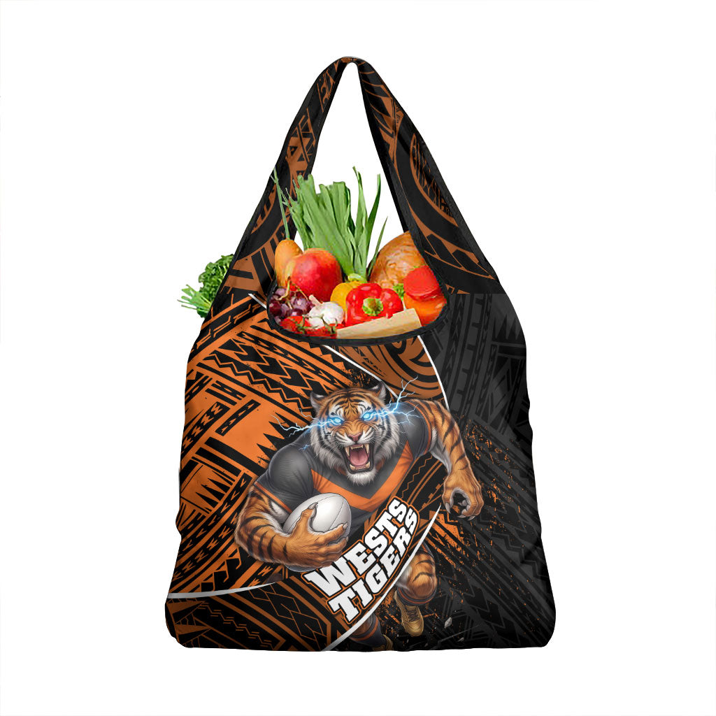 Wests Tigers Rugby Grocery Bag Tribal Polynesian Power Art - Lightning Mascot