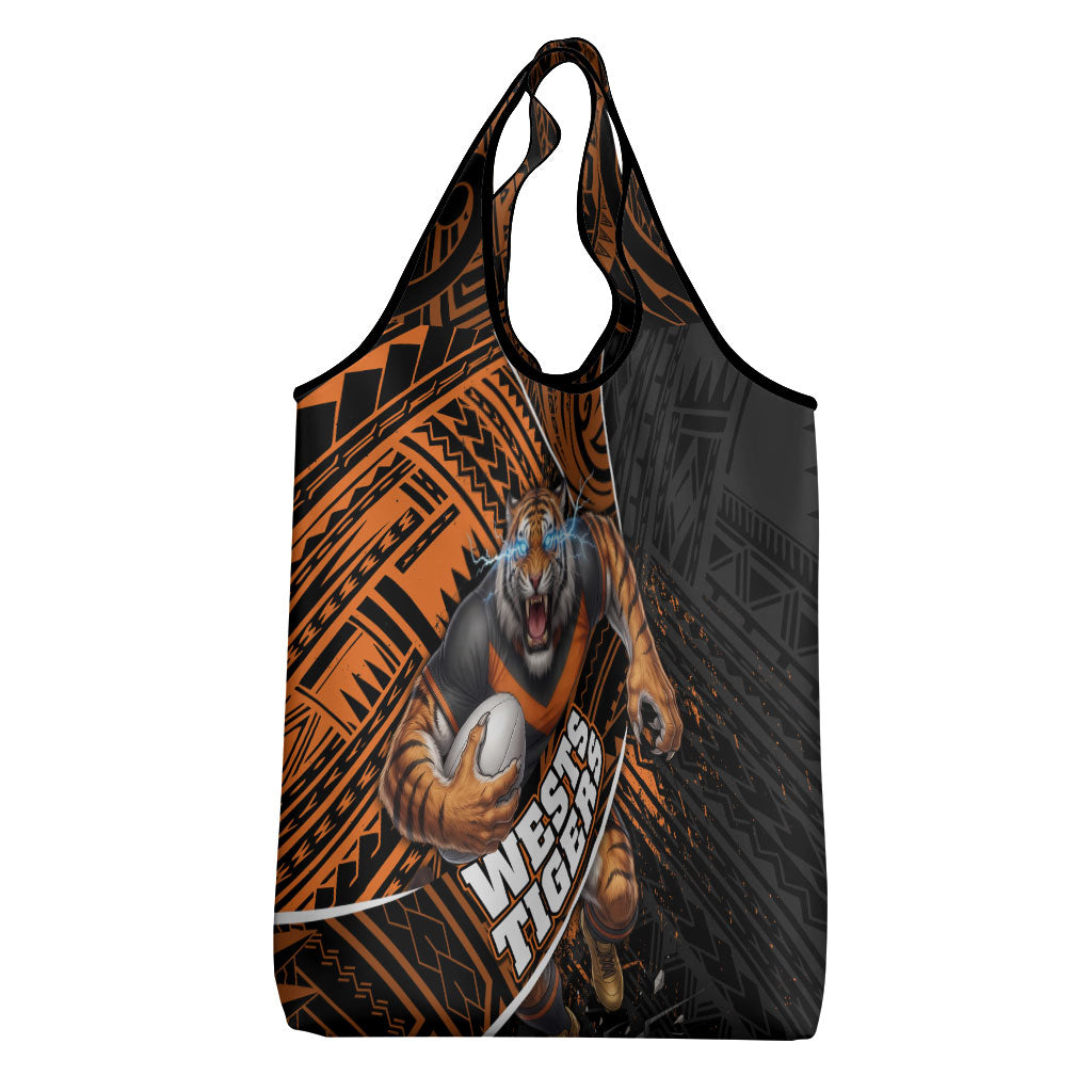 Wests Tigers Rugby Grocery Bag Tribal Polynesian Power Art - Lightning Mascot