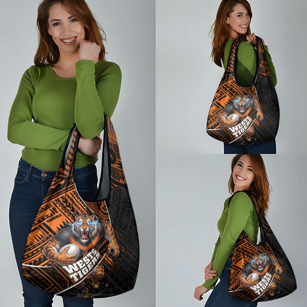 Wests Tigers Rugby Grocery Bag Tribal Polynesian Power Art - Lightning Mascot