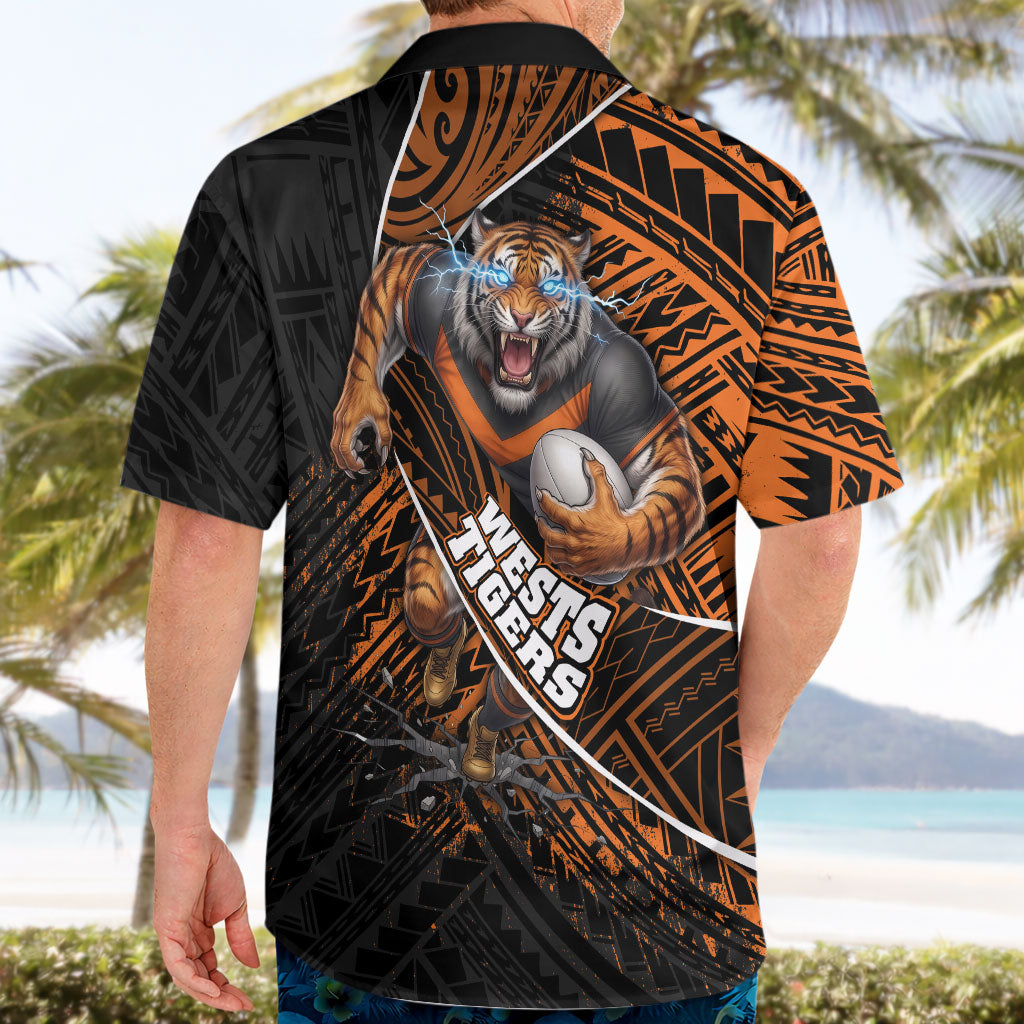 Wests Tigers Rugby Hawaiian Shirt Tribal Polynesian Power Art - Lightning Mascot