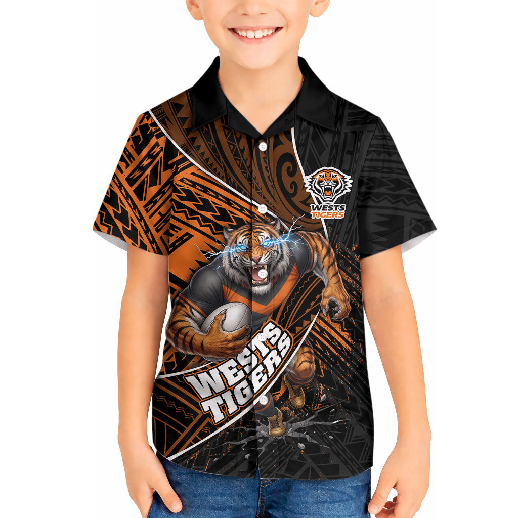 Wests Tigers Rugby Hawaiian Shirt Tribal Polynesian Power Art - Lightning Mascot