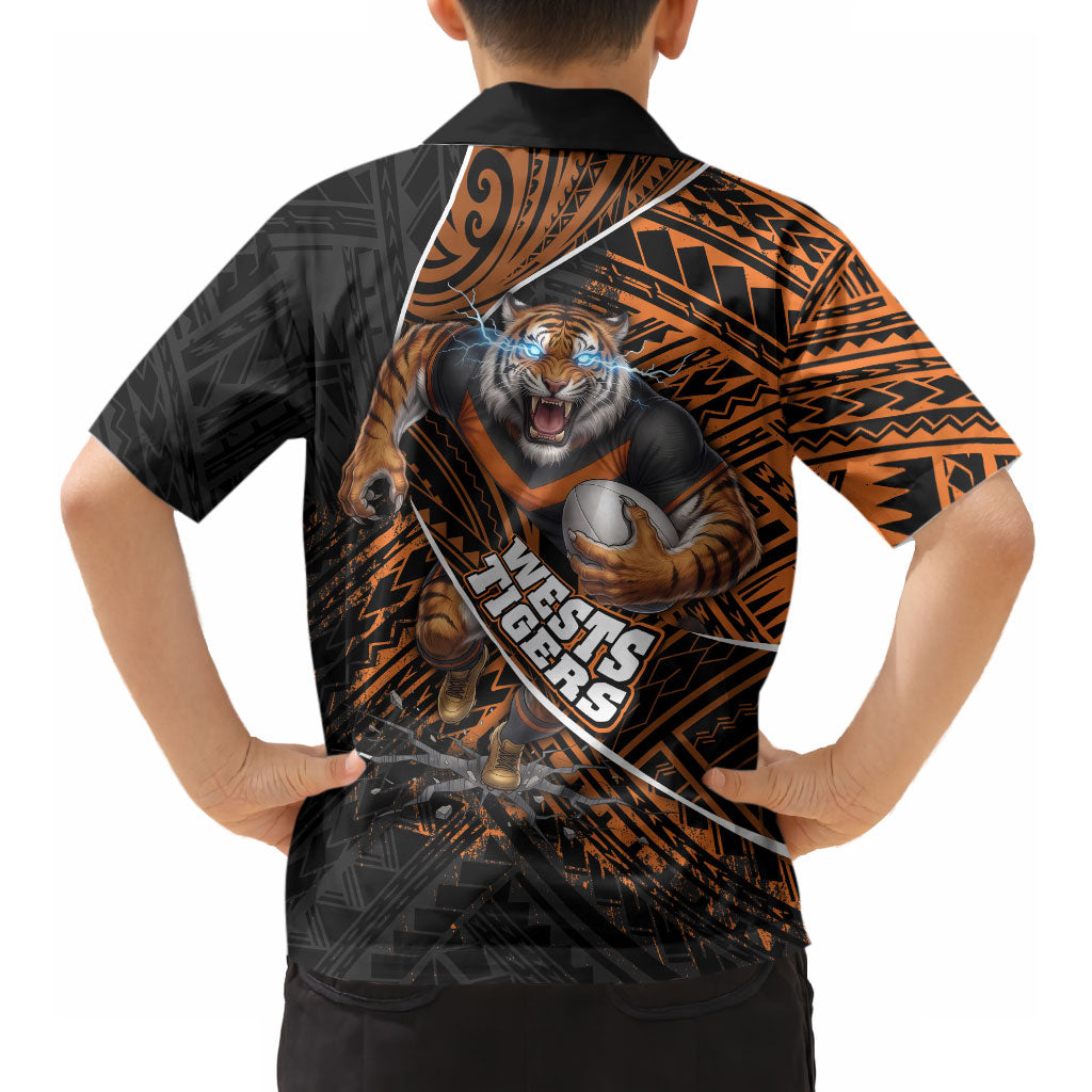 Wests Tigers Rugby Hawaiian Shirt Tribal Polynesian Power Art - Lightning Mascot