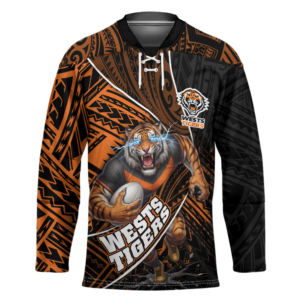 Wests Tigers Rugby Hockey Jersey Tribal Polynesian Power Art - Lightning Mascot