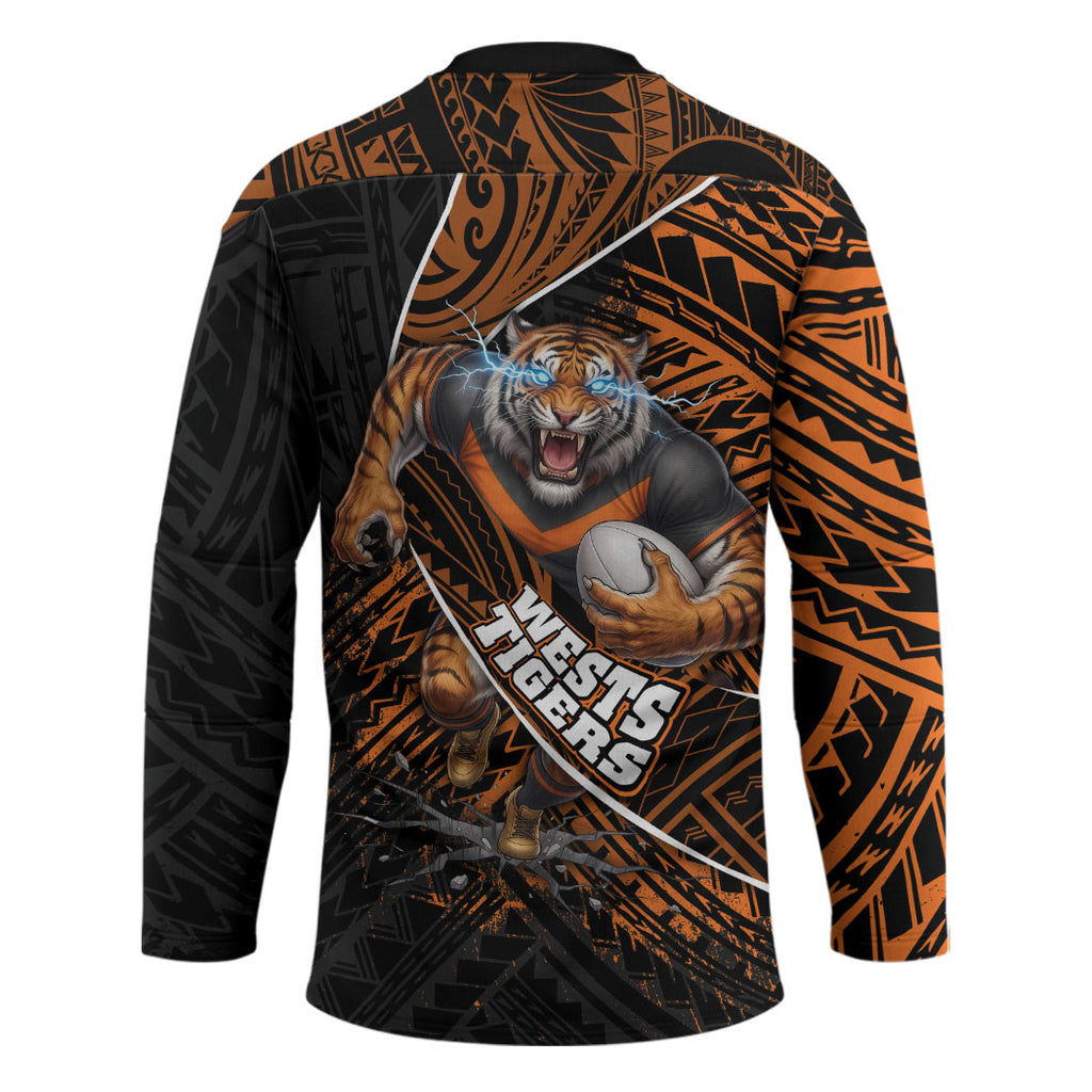 Wests Tigers Rugby Hockey Jersey Tribal Polynesian Power Art - Lightning Mascot
