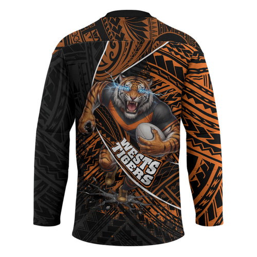 Wests Tigers Rugby Hockey Jersey Tribal Polynesian Power Art - Lightning Mascot