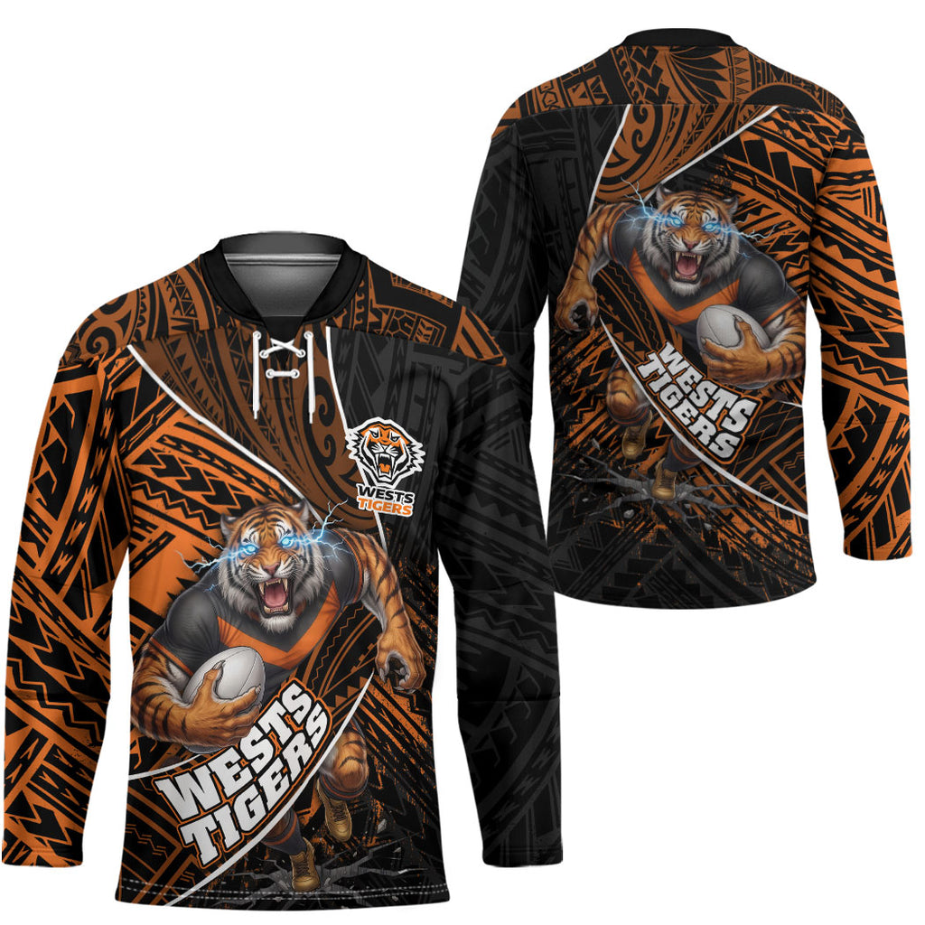 Wests Tigers Rugby Hockey Jersey Tribal Polynesian Power Art - Lightning Mascot