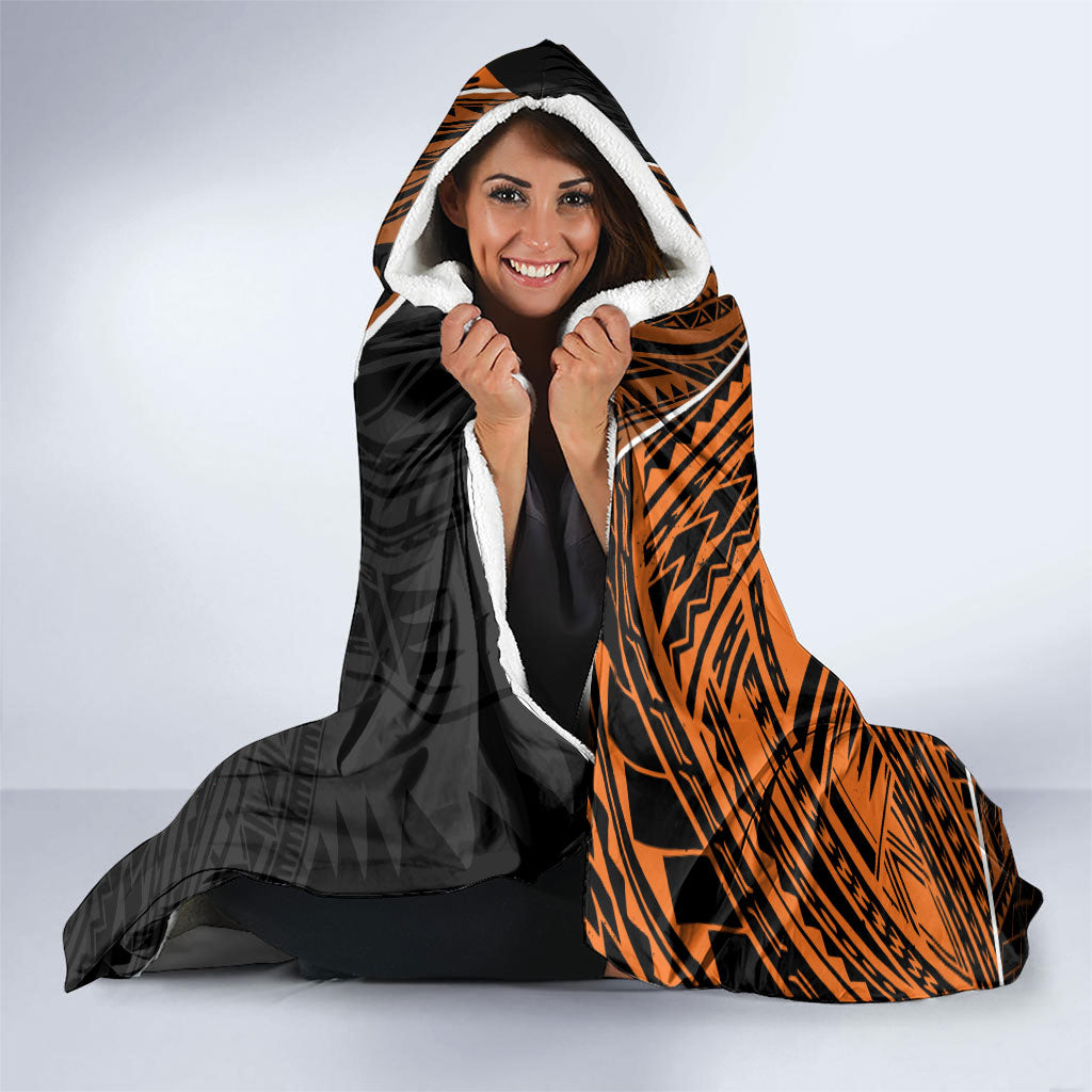 Wests Tigers Rugby Hooded Blanket Tribal Polynesian Power Art - Lightning Mascot