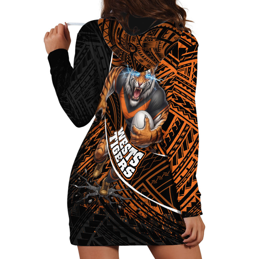 Wests Tigers Rugby Hoodie Dress Tribal Polynesian Power Art - Lightning Mascot